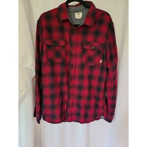 VANS Large 100% Cotton Red/Black Plaid Long-Sleeved Button-Up Flannel Shirt
